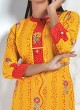 Yellow Bandhani Printed A-line Kurti